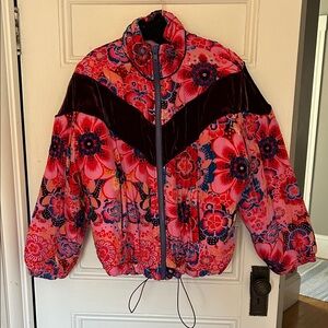 Free People Floral Puffer Jacket - Pink and Red